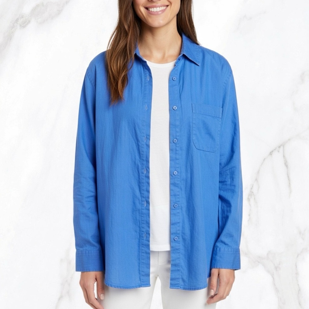 Laurent Effel Unisex Royal Blue 100% Linen Button‎ Up, Size XL